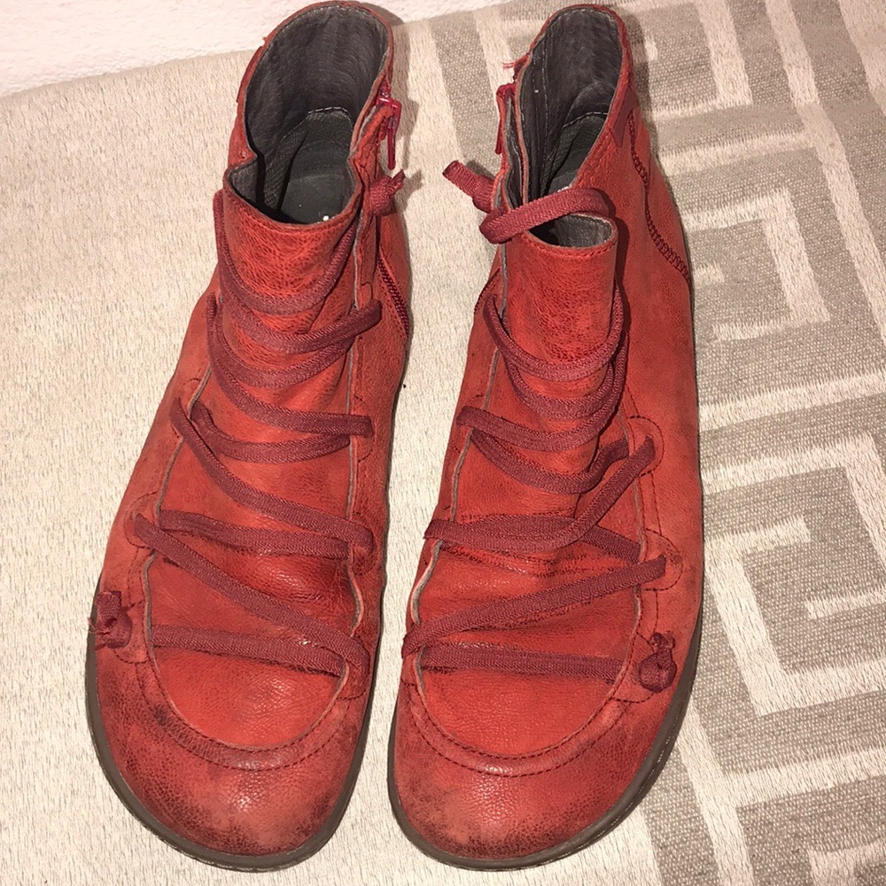 Camper Red Leather Ankle Booties